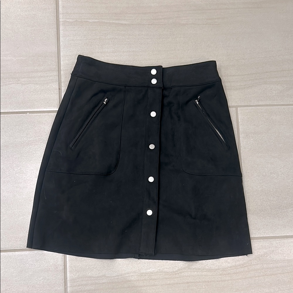 Black Button-Front Skirt